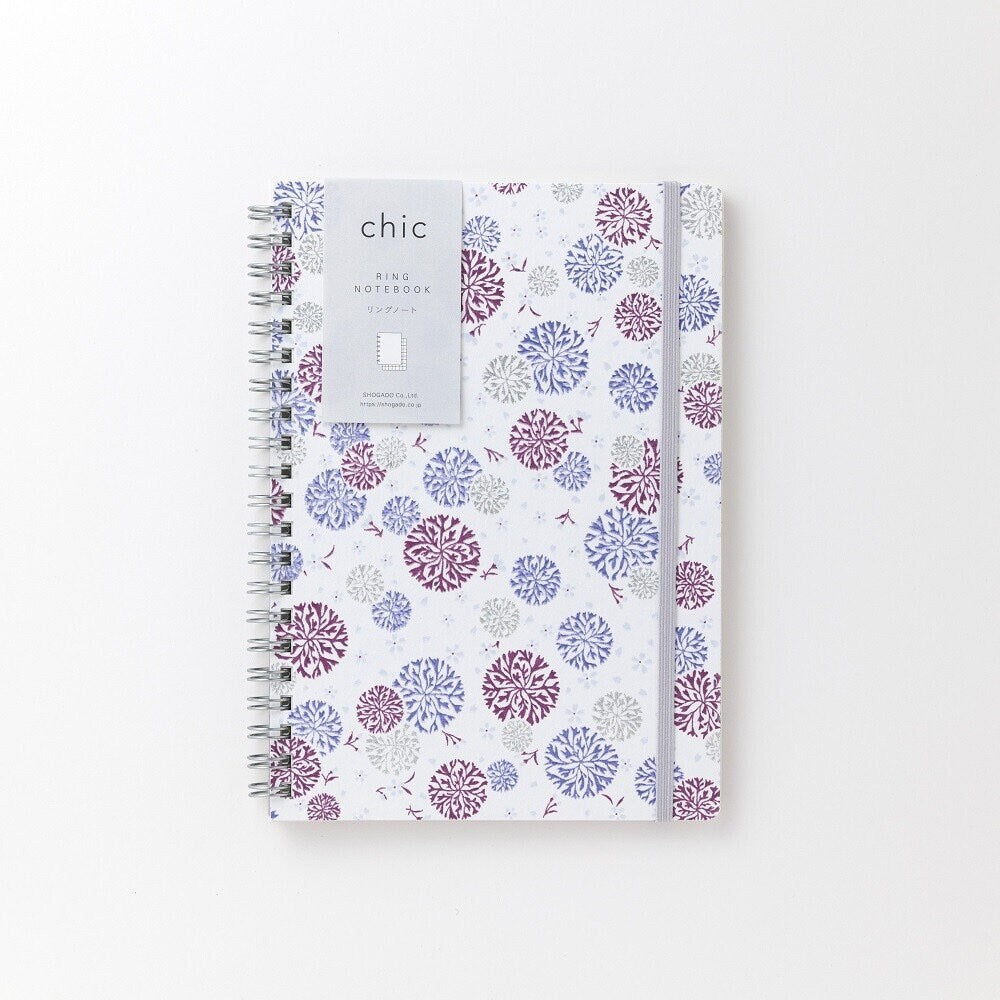 Notebook, Yuzen Washi Ring, Purple Flower Circles