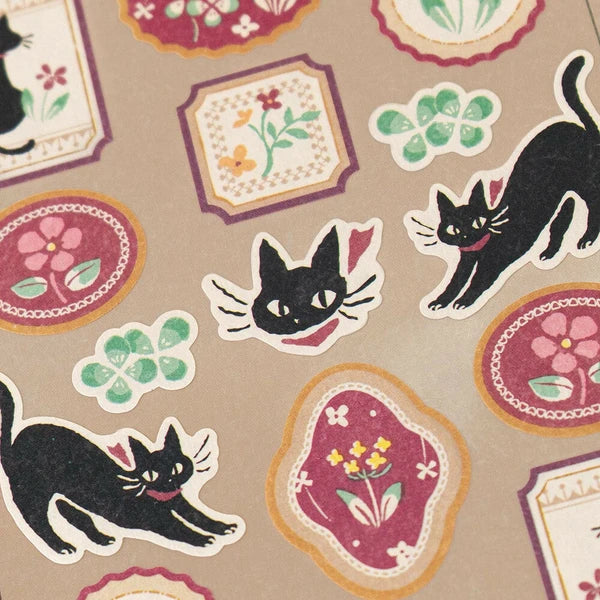 Japanese Stickers – Retro Modern Black Cats & Florals – Scents of Japan