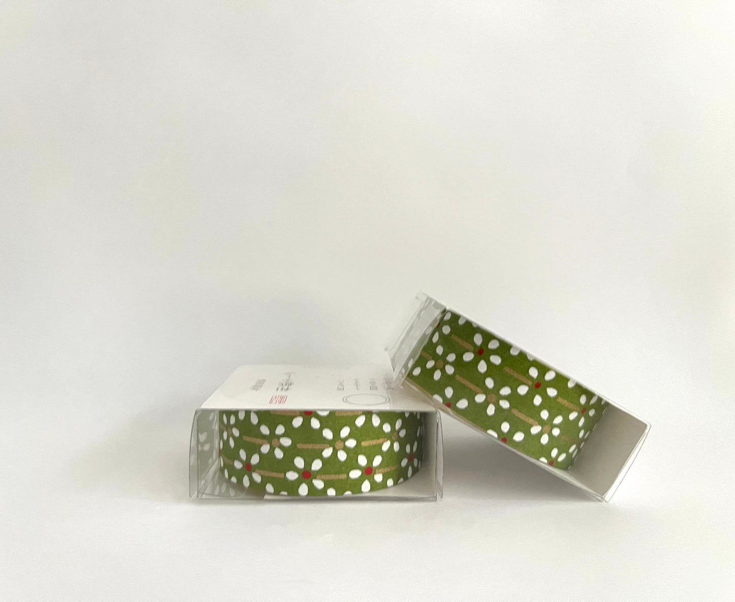 Tape, Washi, Pale Olive Green With Small White Flower
