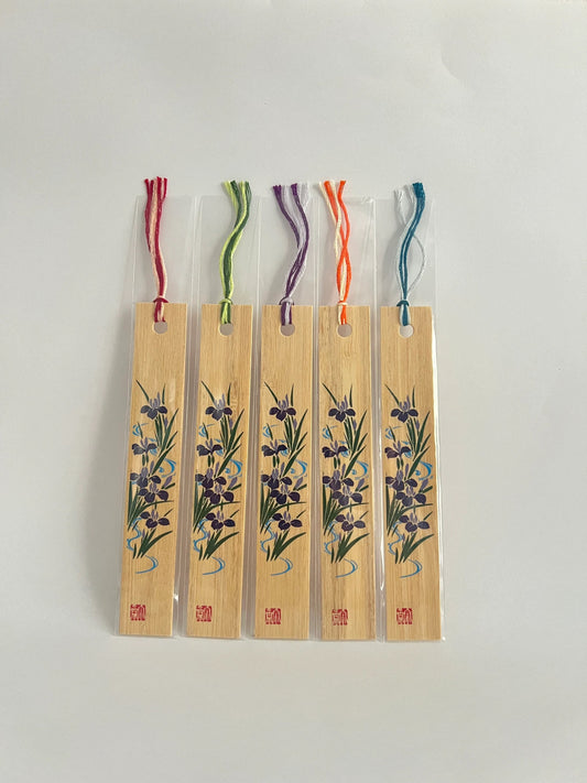 Bookmark, Bamboo, Purple Irises
