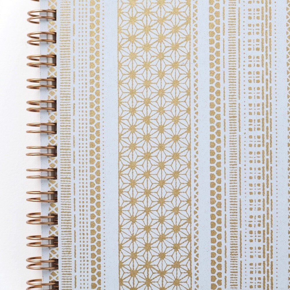 Notebook, Yuzen Washi Ring, Gold & Silver Stripes
