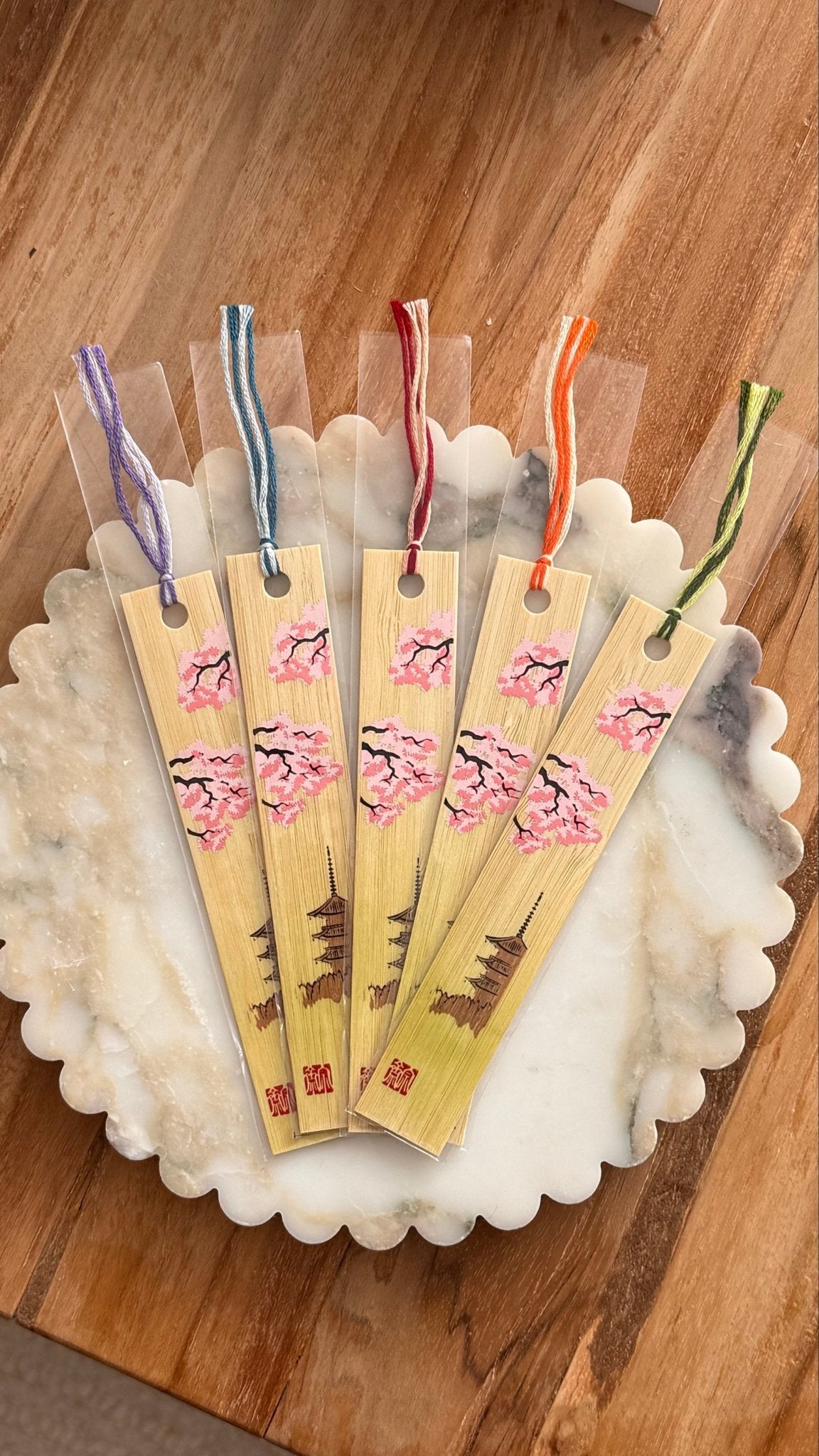 Japanese Bamboo Bookmark, 5 Storey Pagoda & Cherry Blossoms - Scents of Japan