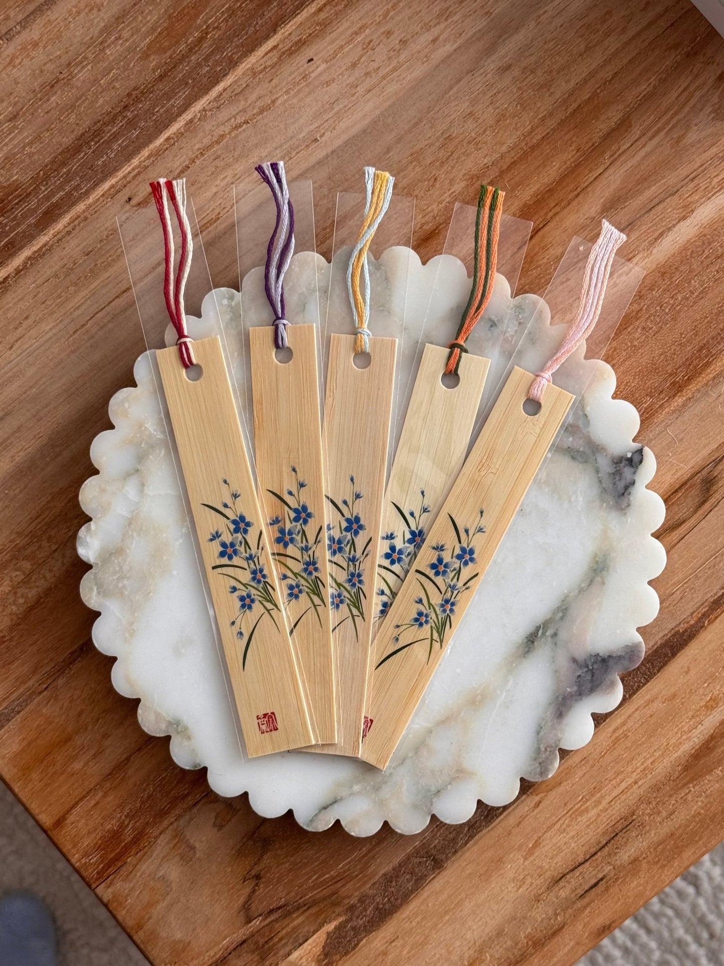 Japanese Bamboo Bookmark, Blue Flowers - Scents of Japan