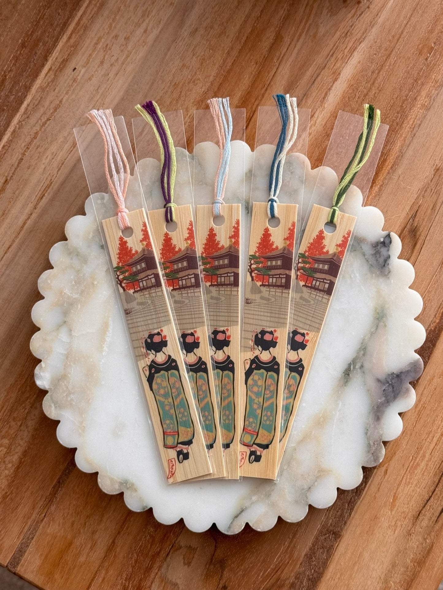Japanese Bamboo Bookmark, Geisha & Temple, Autumn - Scents of Japan