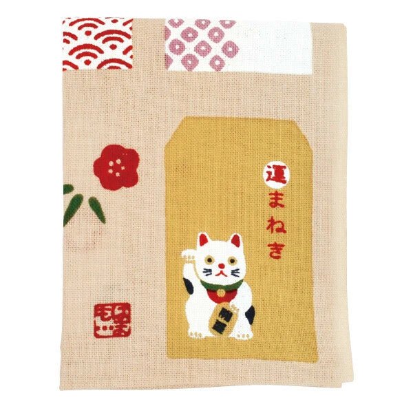 Japanese Handkerchief, Lucky Cat, Cotton Tenugui - Scents of Japan