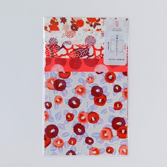 Origami, Yuzen Washi, Red Flower Patterns