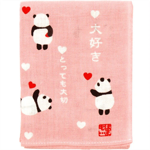 Japanese Handkerchief, Pink Panda, I Love You