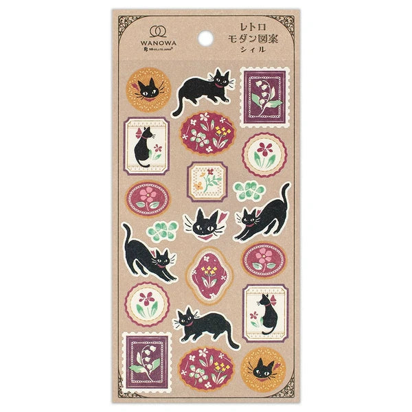 Japanese Stickers – Retro Modern Black Cats & Florals – Scents of Japan
