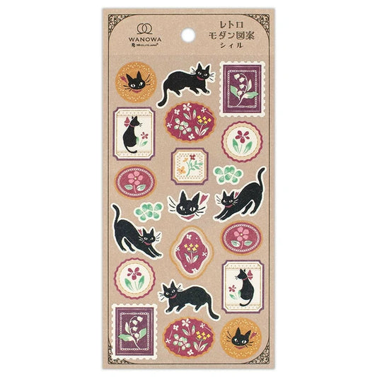 Japanese Stickers – Retro Modern Black Cats & Florals – Scents of Japan