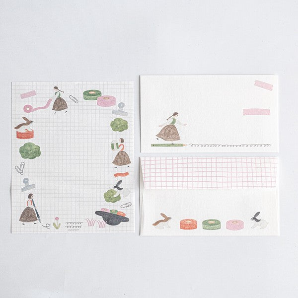 Japanese Letter Writing Set - Meadow Stationery Girl - letter paper and envelopes - Scents of Japan