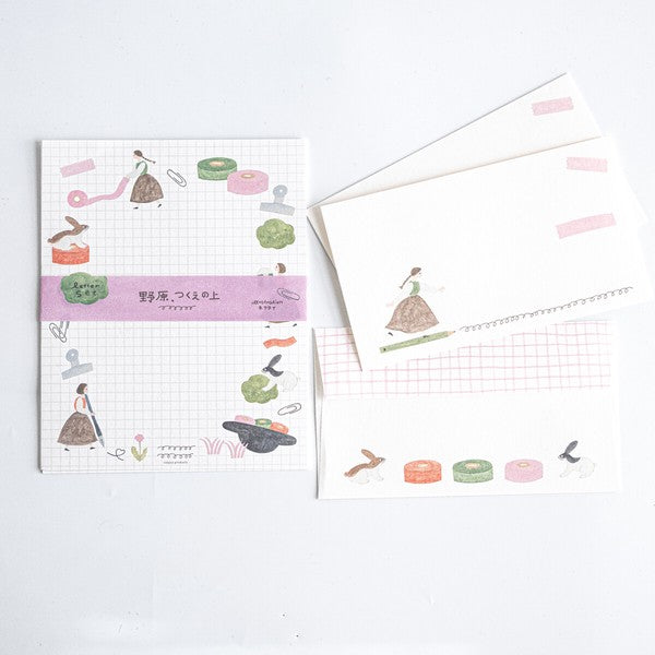 Japanese Letter Writing Set - Meadow Stationery Girl - letter paper and envelopes - Scents of Japan