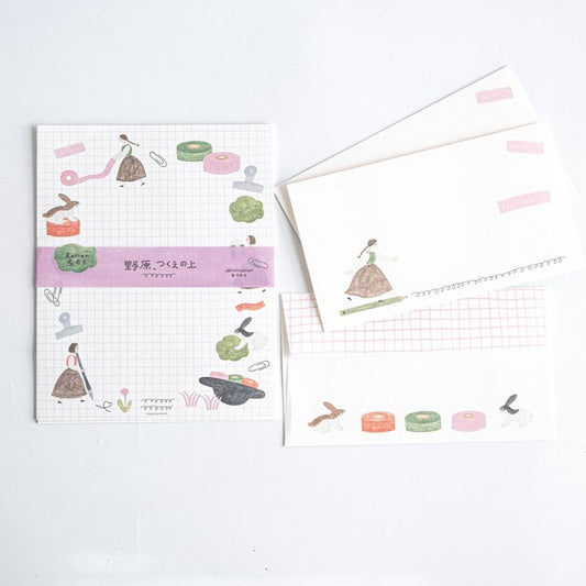 Japanese Letter Writing Set - Meadow Stationery Girl - letter paper and envelopes - Scents of Japan