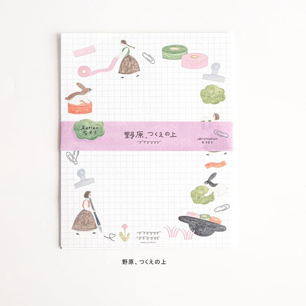 Japanese Letter Writing Set - Meadow Stationery Girl - letter paper and envelopes - Scents of Japan