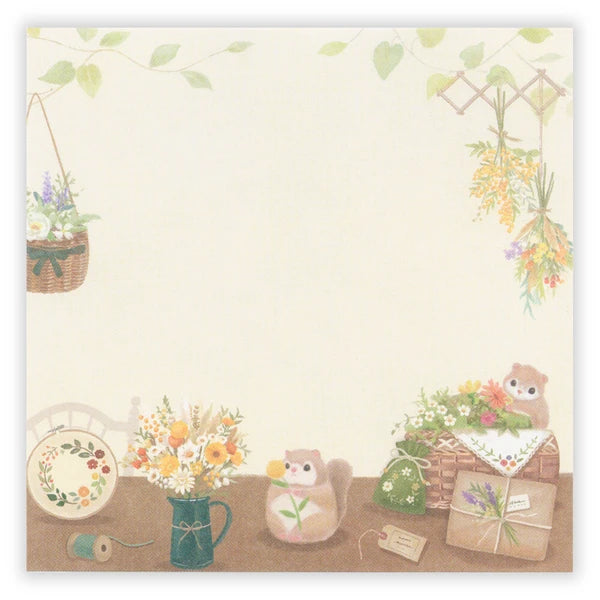 Japanese Memo Pad, Squirrel & Flowers - Scents of Japan