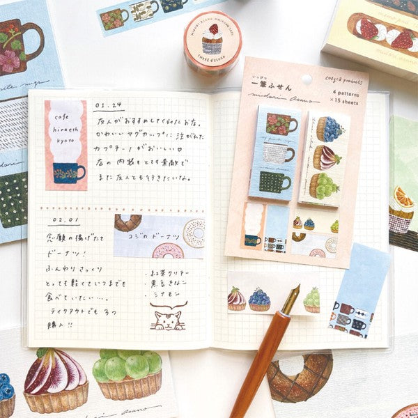 Sticky Notes, Midori Asano, My Favourite Mugs & Three O'Clock, 4 patterns shown - Scents of Japan