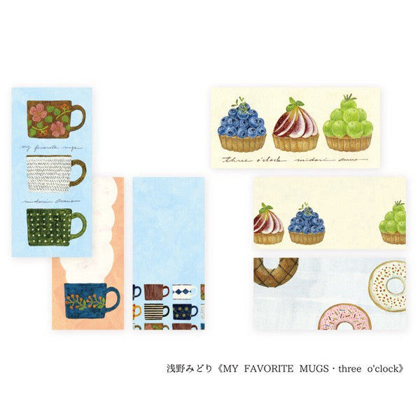 Sticky Notes, Midori Asano, My Favourite Mugs & Three O'Clock, 4 patterns shown - Scents of Japan