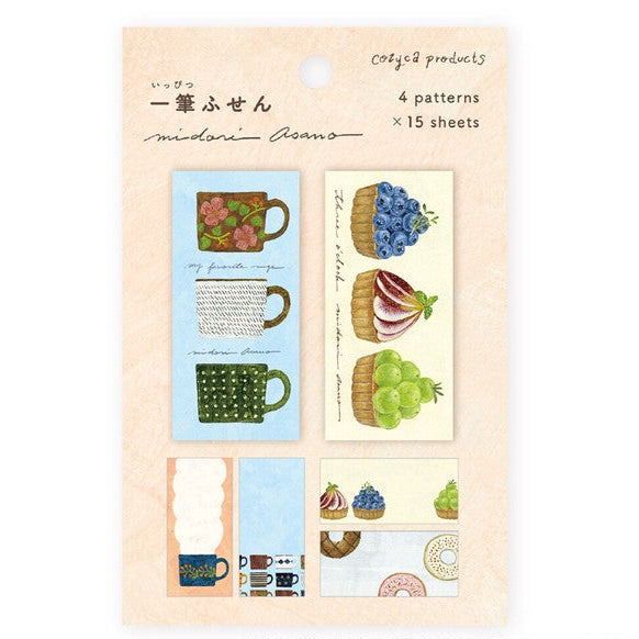 Sticky Notes, Midori Asano, My Favourite Mugs & Three O'Clock, 4 patterns shown - Scents of Japan