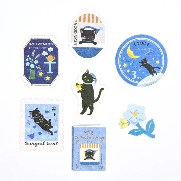 Stickers, Flake, Box, Night Owl Cat