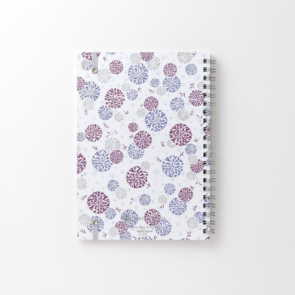 Notebook, Yuzen Washi Ring, Purple Flower Circles