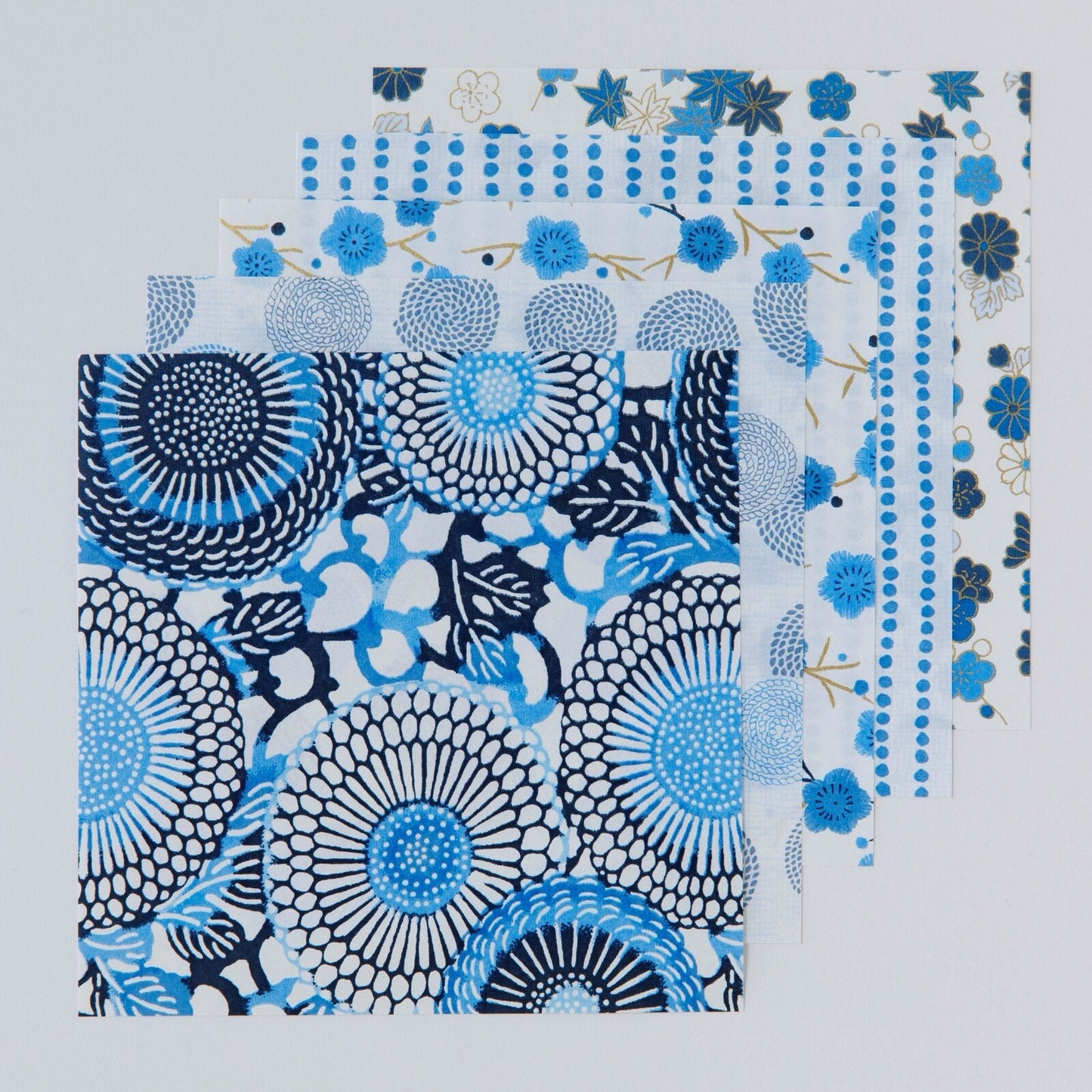 Origami, Yuzen Washi, Blue Circle Flowers