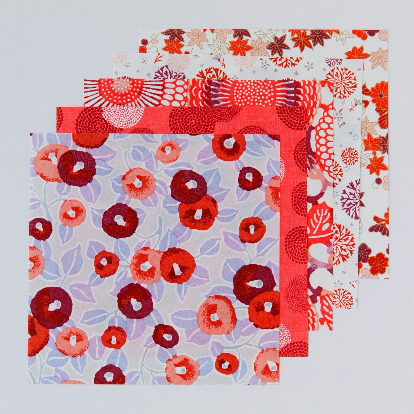 Origami, Yuzen Washi, Red Flower Patterns