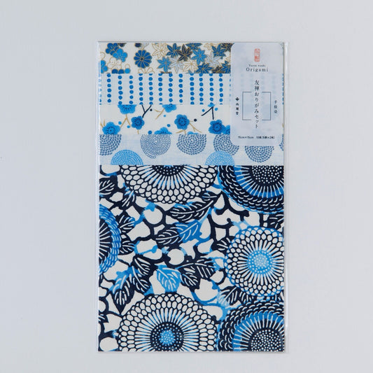 Origami, Yuzen Washi, Blue Circle Flowers