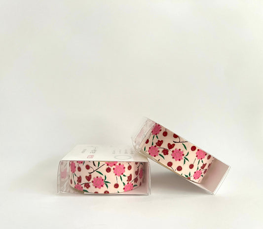 Tape, Washi, Pale Pink Background With Pink Flowers