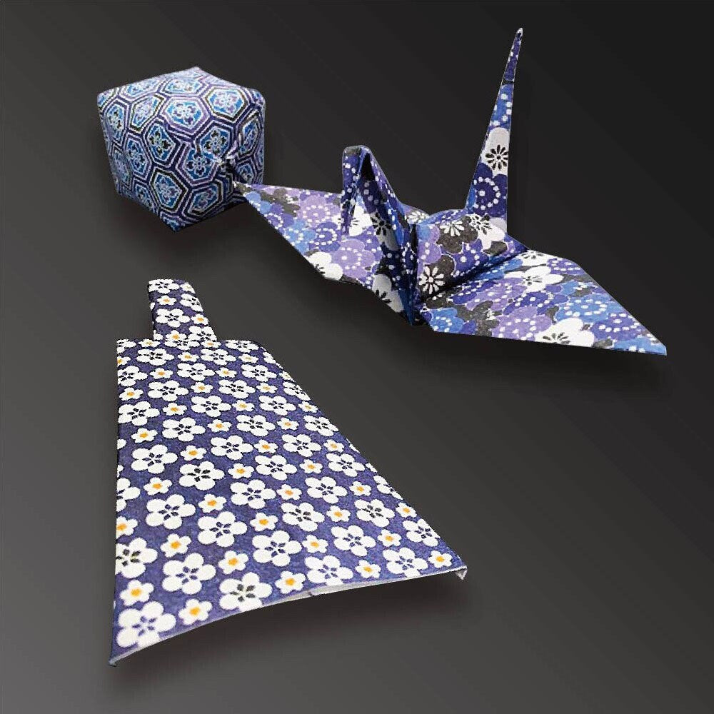 Origami, Yuzen Chiyogami, Blues Flowers