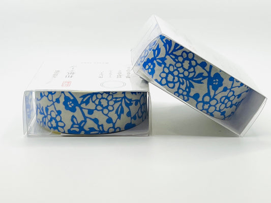 Tape, Washi, White With Blue Flowers