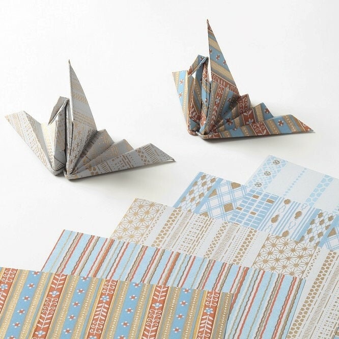 Origami, Yuzen Washi, Blue Stripes
