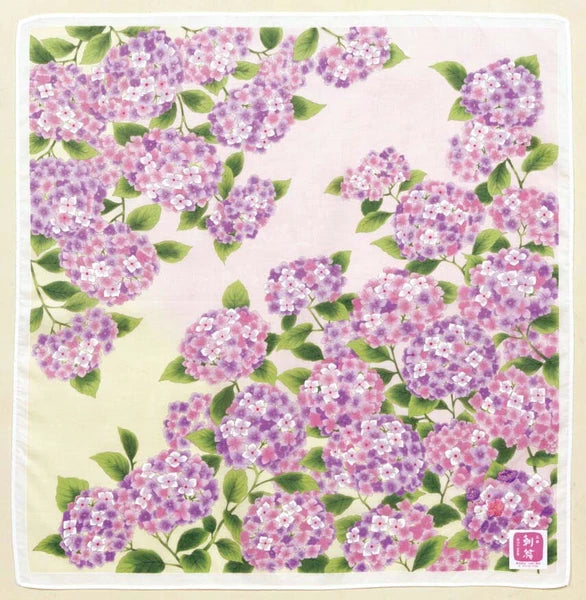 Japanese Handkerchief, Large, Hydrangeas, Pink