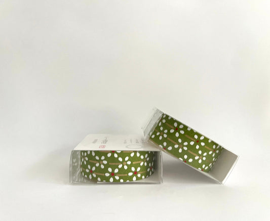 Tape, Washi, Pale Olive Green With Small White Flower