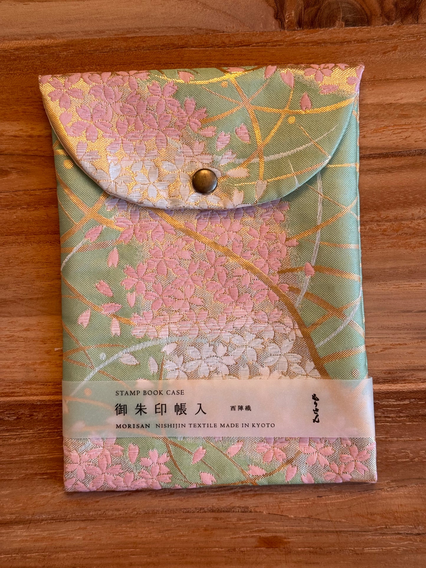 Goshuin-Chou Book & Bag Set, Fabric, Green with Pink Flowers