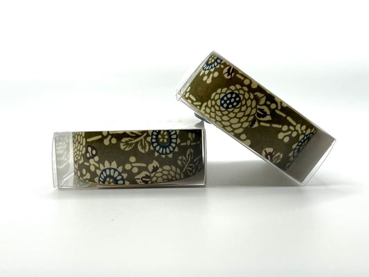 Tape, Washi, Olive Green With Flowers