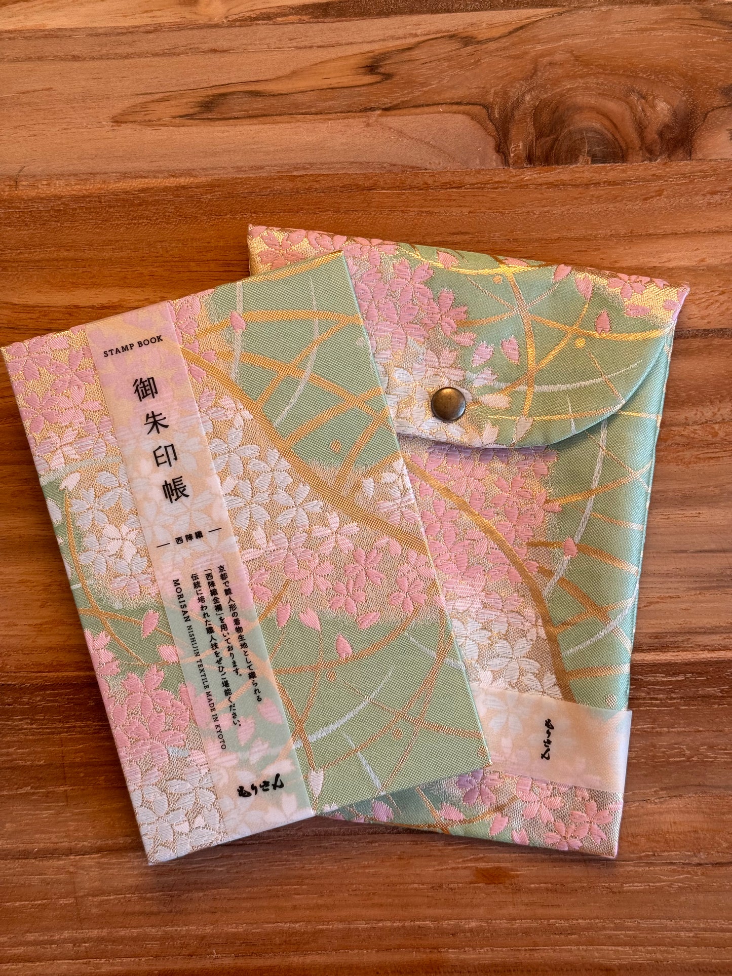Goshuin-Chou Book & Bag Set, Fabric, Green with Pink Flowers