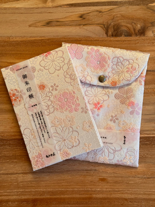 Goshuin-Chou Book & Bag Set, Fabric, White with Pale Pink Flowers