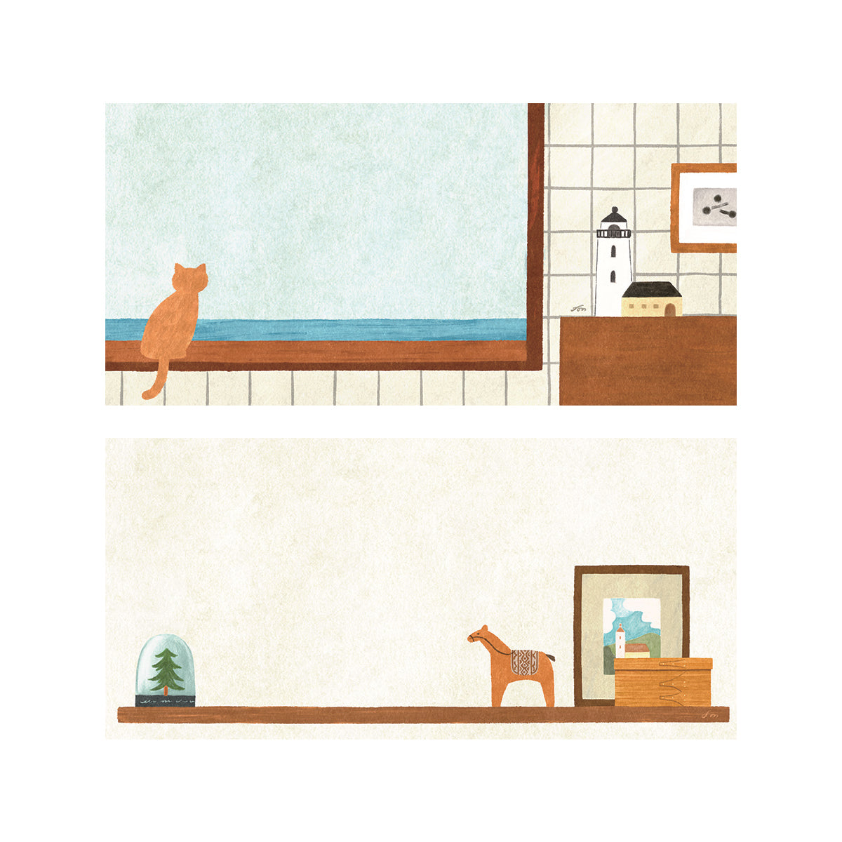 Japanese long notepad, cat on the window, full product view - Scents of Japan
