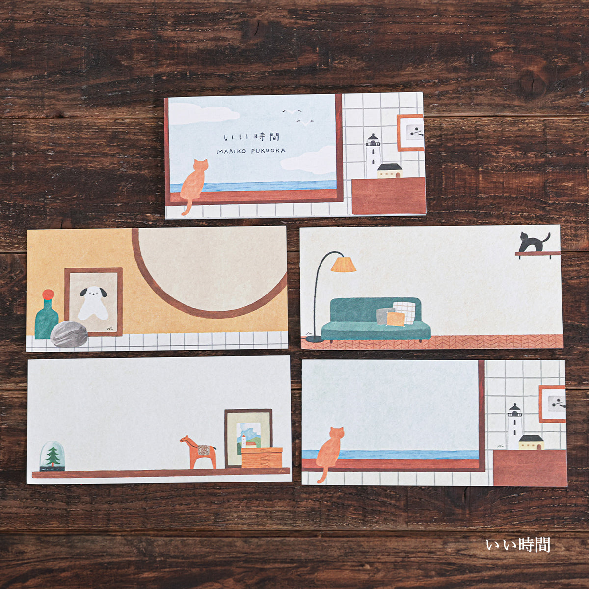 Japanese long notepad with cat on the window illustration - Scents of Japan