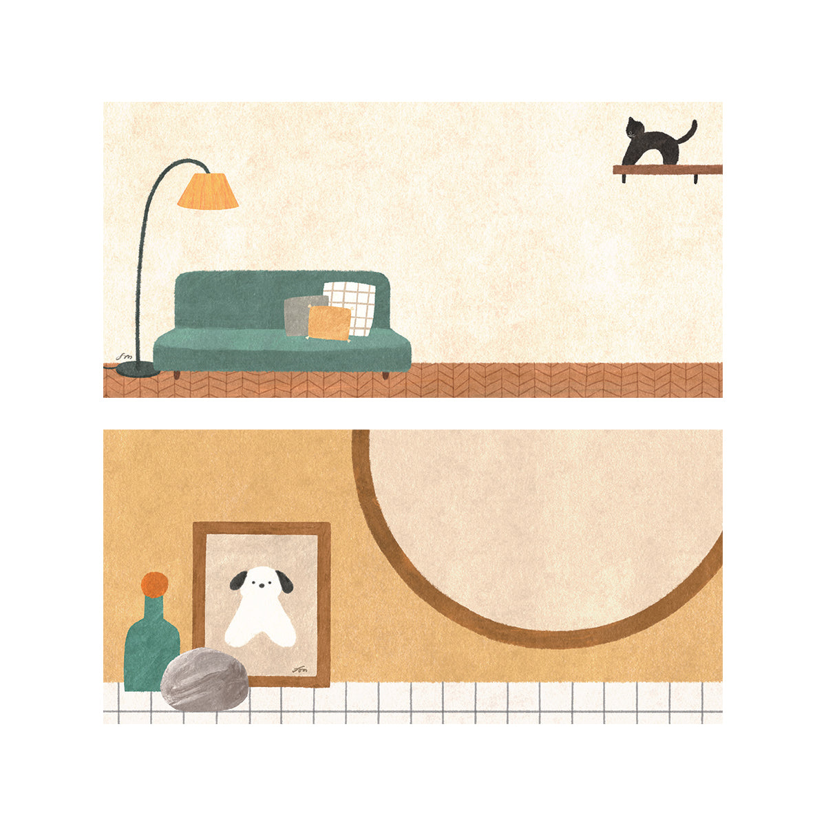 Inside pages of Japanese long notepad, cat on the window - Scents of Japan