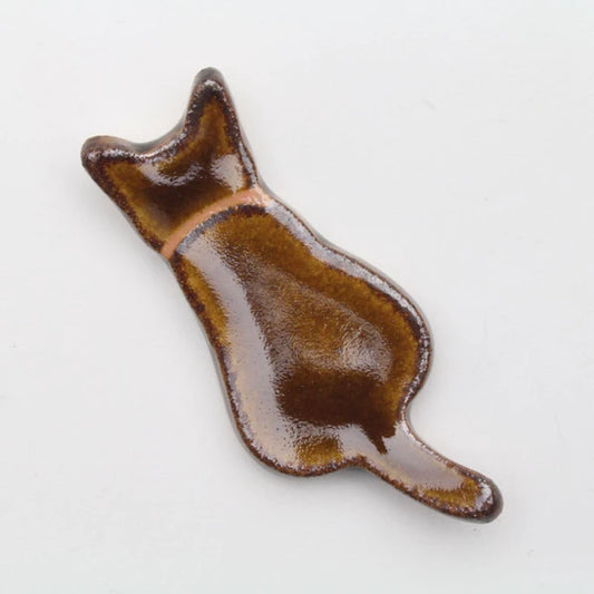 Chopstick Holder, Ceramic, Brown Cat