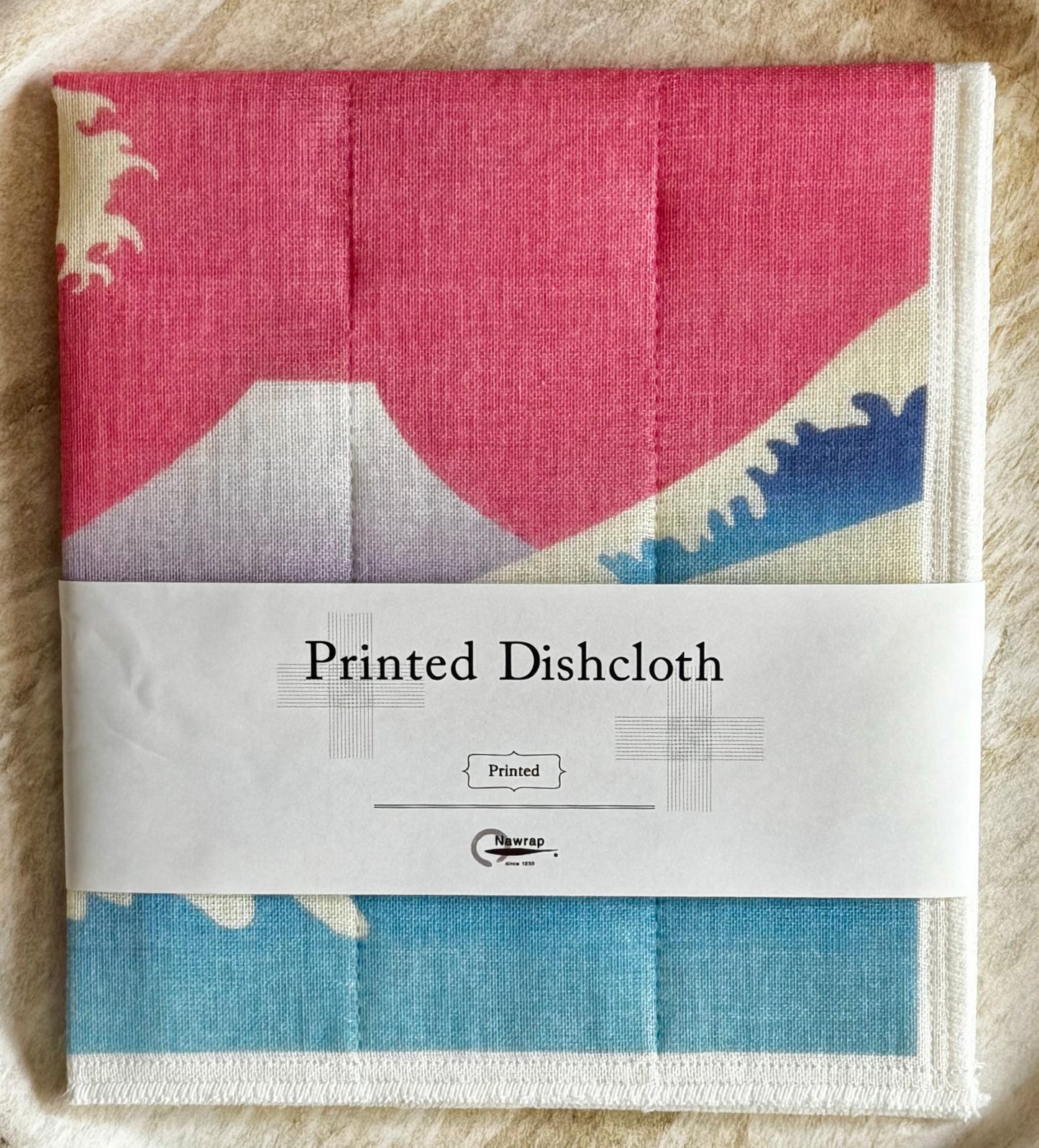 Japanese Dish Cloth, Mt Fuji & Waves, Pink - Scents of Japan