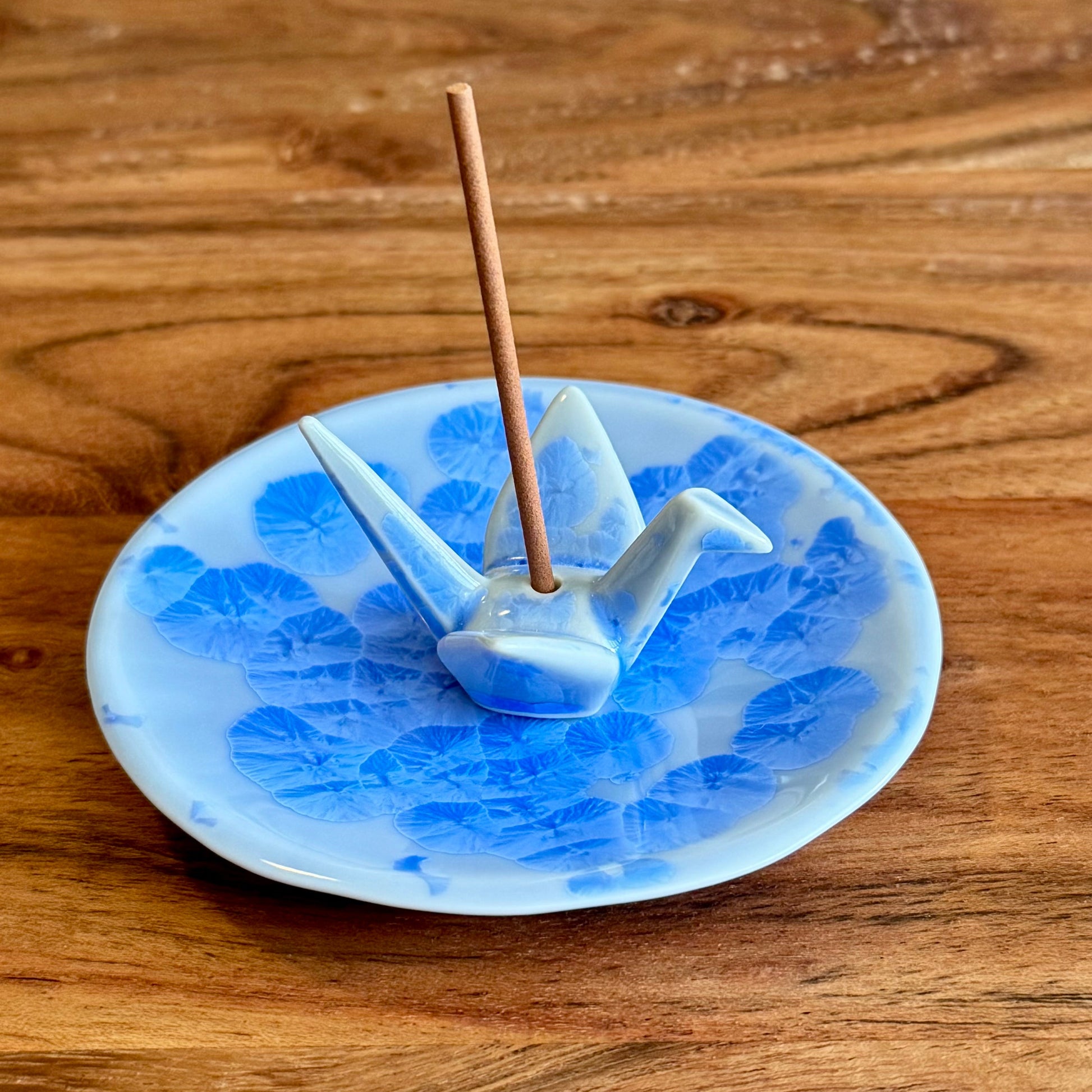 Japanese Incense Holder, Crane & Plate, Blue - Scents of Japan