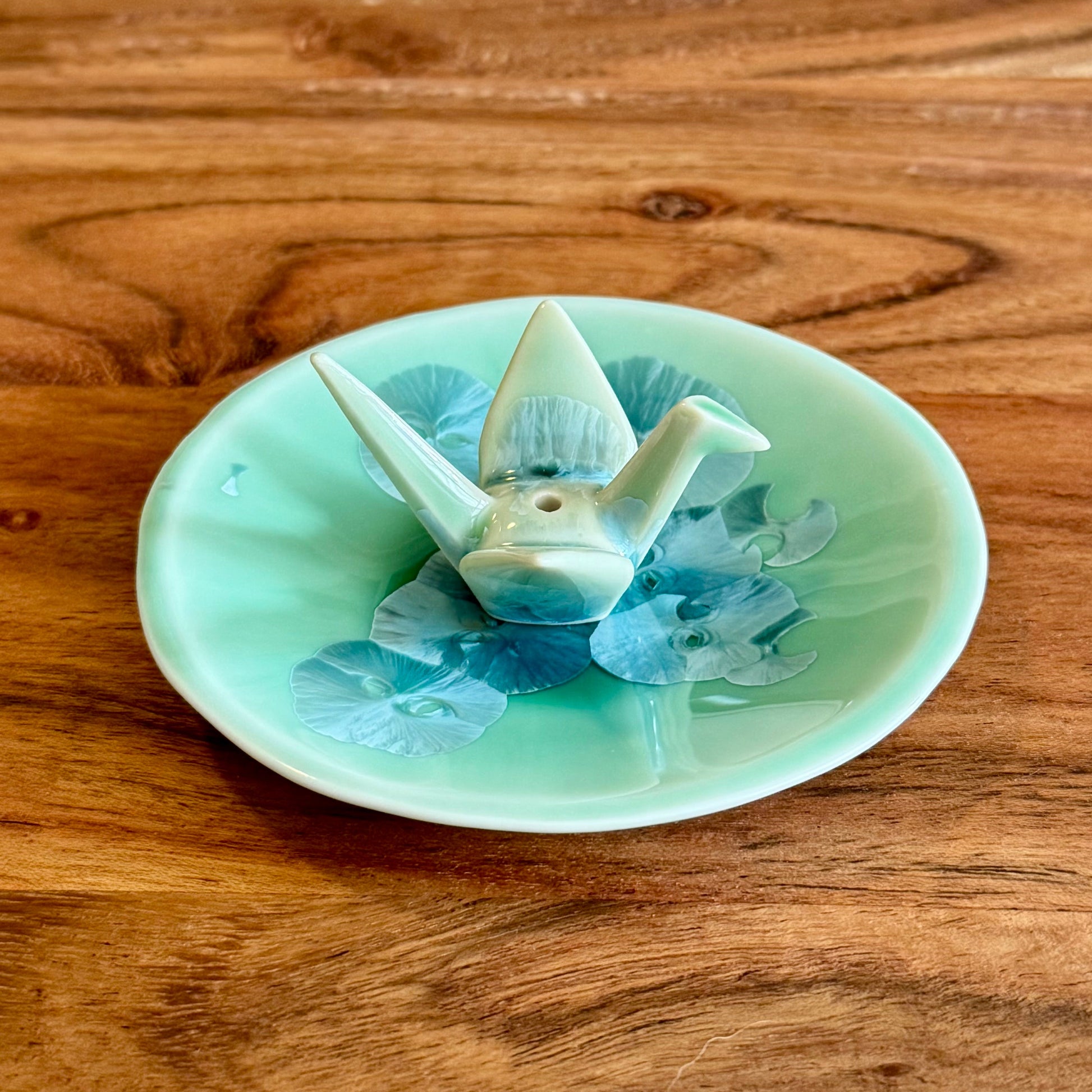 Japanese Incense Holder, Crane & Plate, Green - Scents of Japan