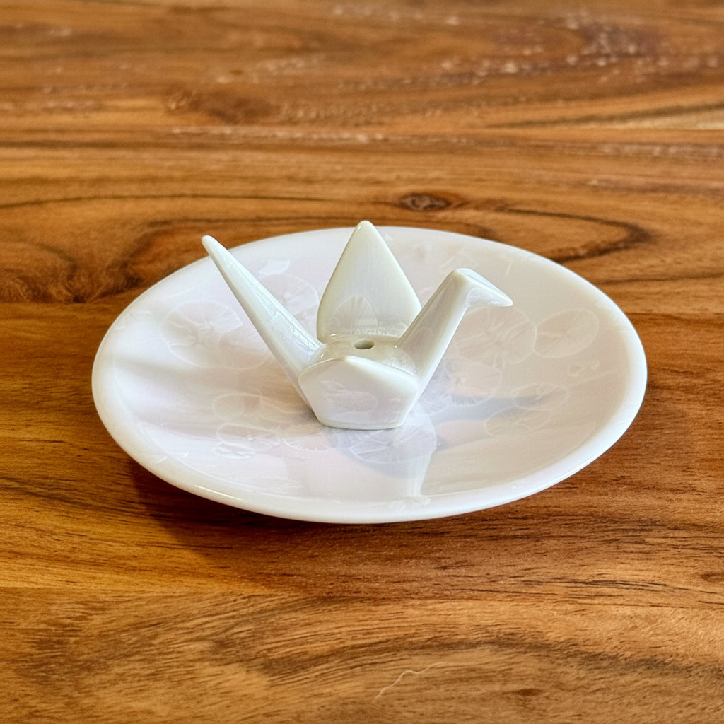 Japanese Incense Holder, Crane & Plate, Pink - Scents of Japan