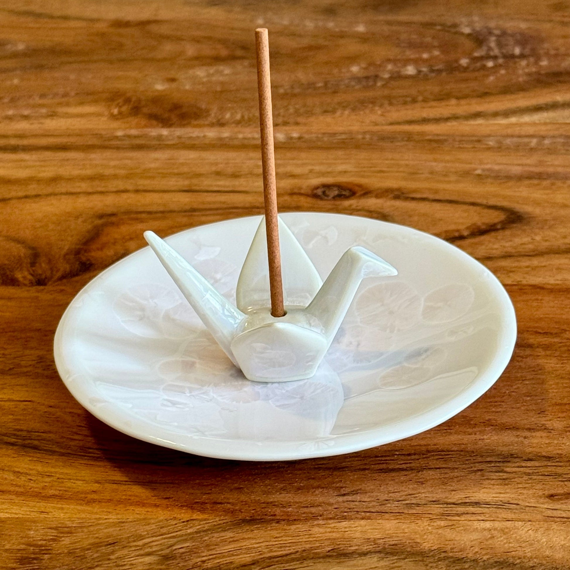 Japanese Incense Holder, Crane & Plate, Pink - Scents of Japan