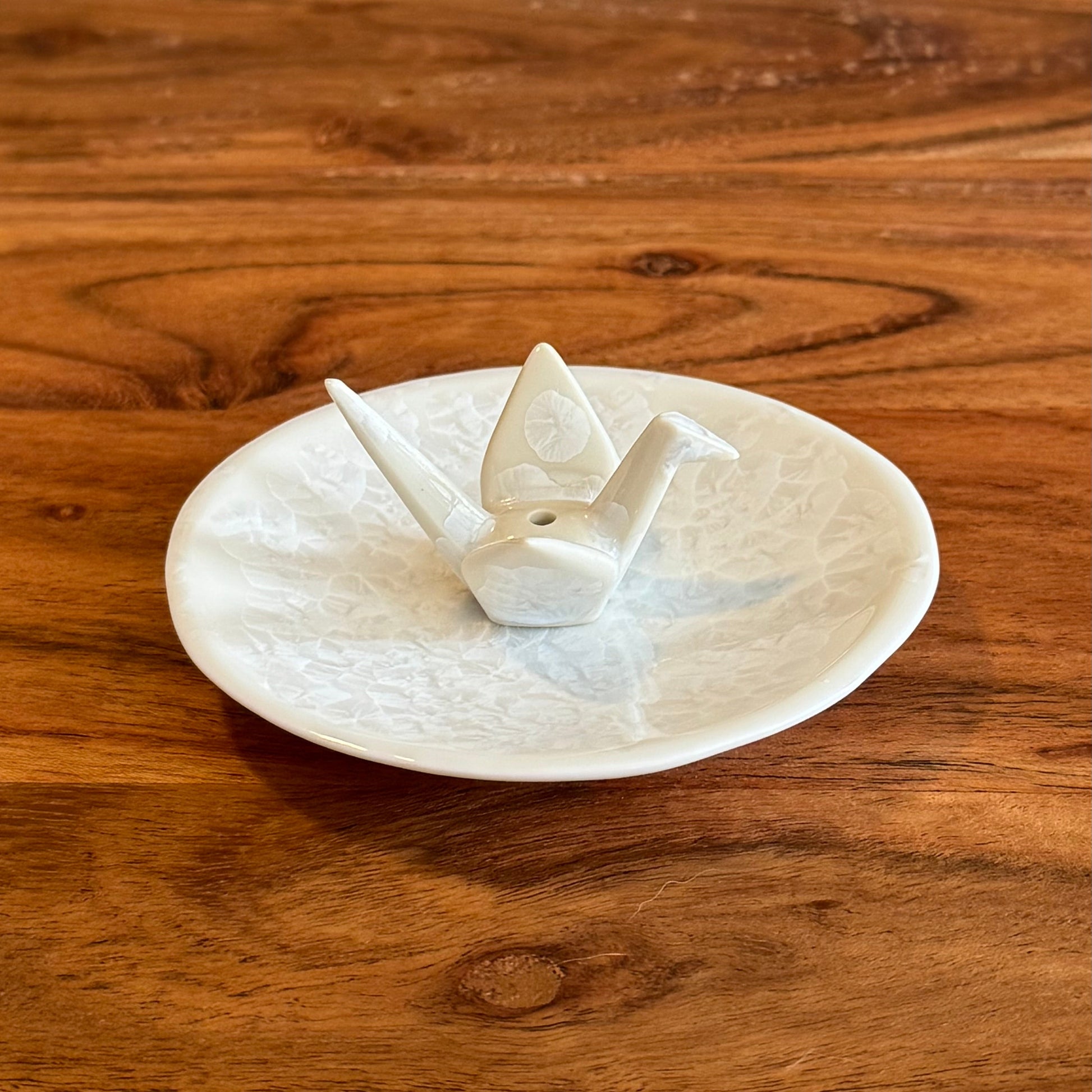 Japanese Incense Holder, Crane & Plate, White - Scents of Japan