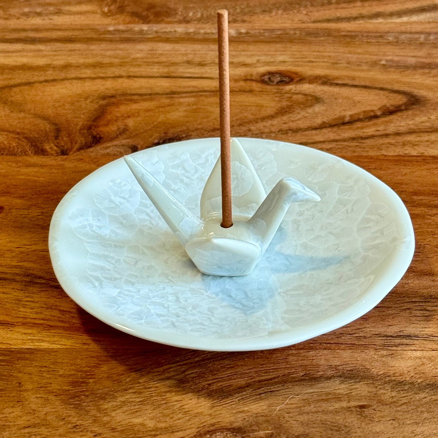 Japanese Incense Holder, Crane & Plate, White - Scents of Japan