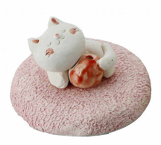 Incense Holder,  Cat On A Pink Plate