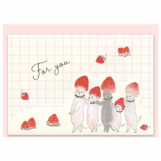 Card, B'Day, Cat with Strawberry Hat