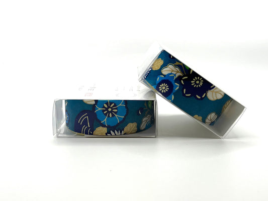 Tape, Washi, Bright Blue With Blue & Cream Flowers
